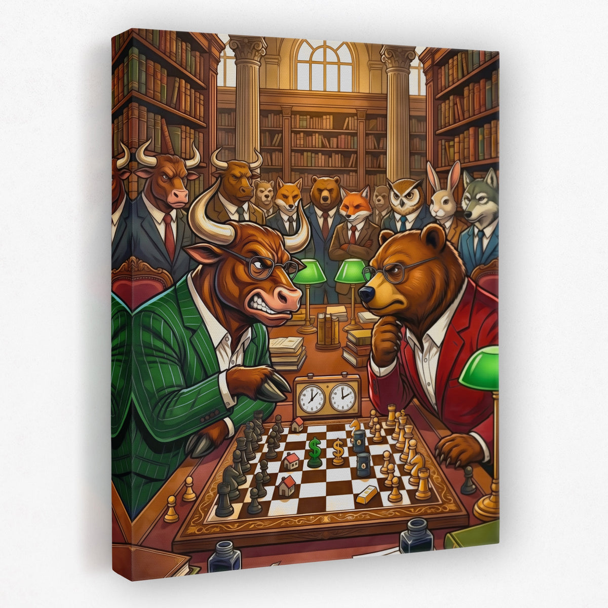 Bull V Bear Chess Match — Bull V Bear Chess Match Portrait   Side View   Mirror 145