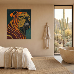 Bulldog Burgundy Nouveau canvas wall art, room view