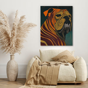 Bulldog Burgundy Nouveau canvas wall art, room view
