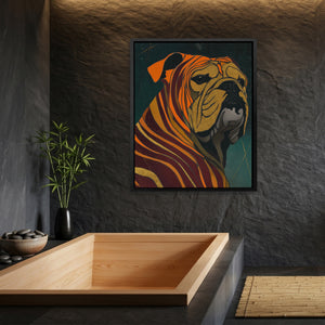 Bulldog Burgundy Nouveau canvas wall art, room view