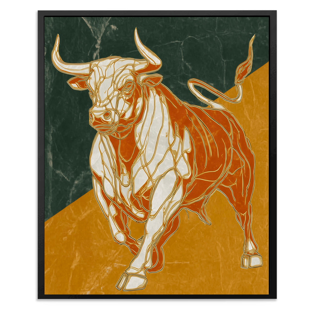 Bull's Molten Charge - Animals Canvas Wall Art
