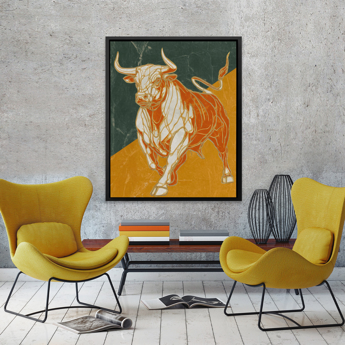 Bull's Molten Charge - Abstract Earth Tones Canvas Wall Art