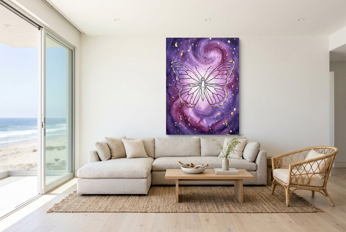 Butterfly Gilded Galaxy — butterfly gilded galaxy living room with couch 1port flush print