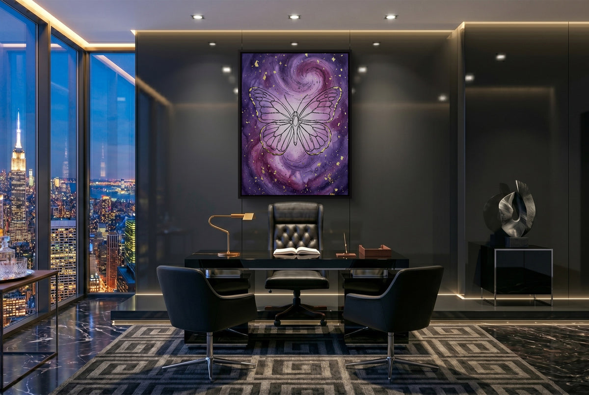 Butterfly Gilded Galaxy — butterfly gilded galaxy office with city view 3 1port framed black