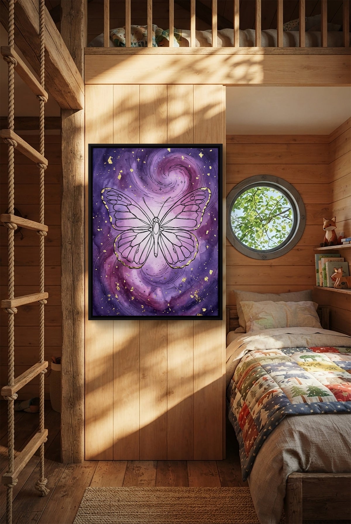 Butterfly Gilded Galaxy — butterfly gilded galaxy p bedroom with loft area 1port framed black
