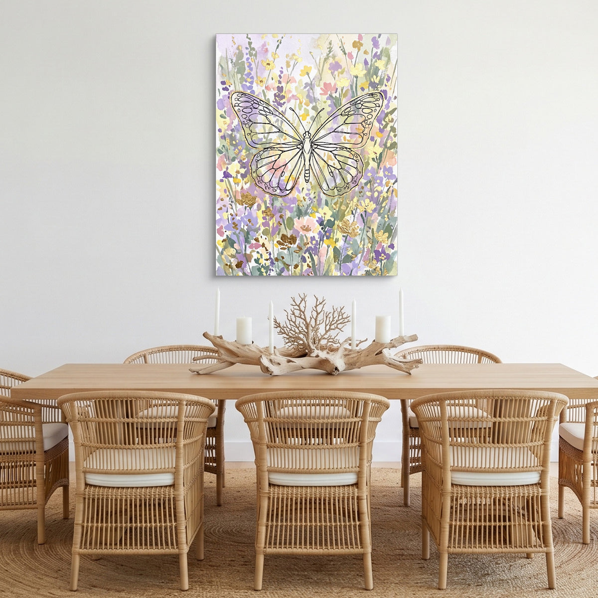 Butterfly Golden Meadow — butterfly golden meadow sq cozy dining room 1port flush print
