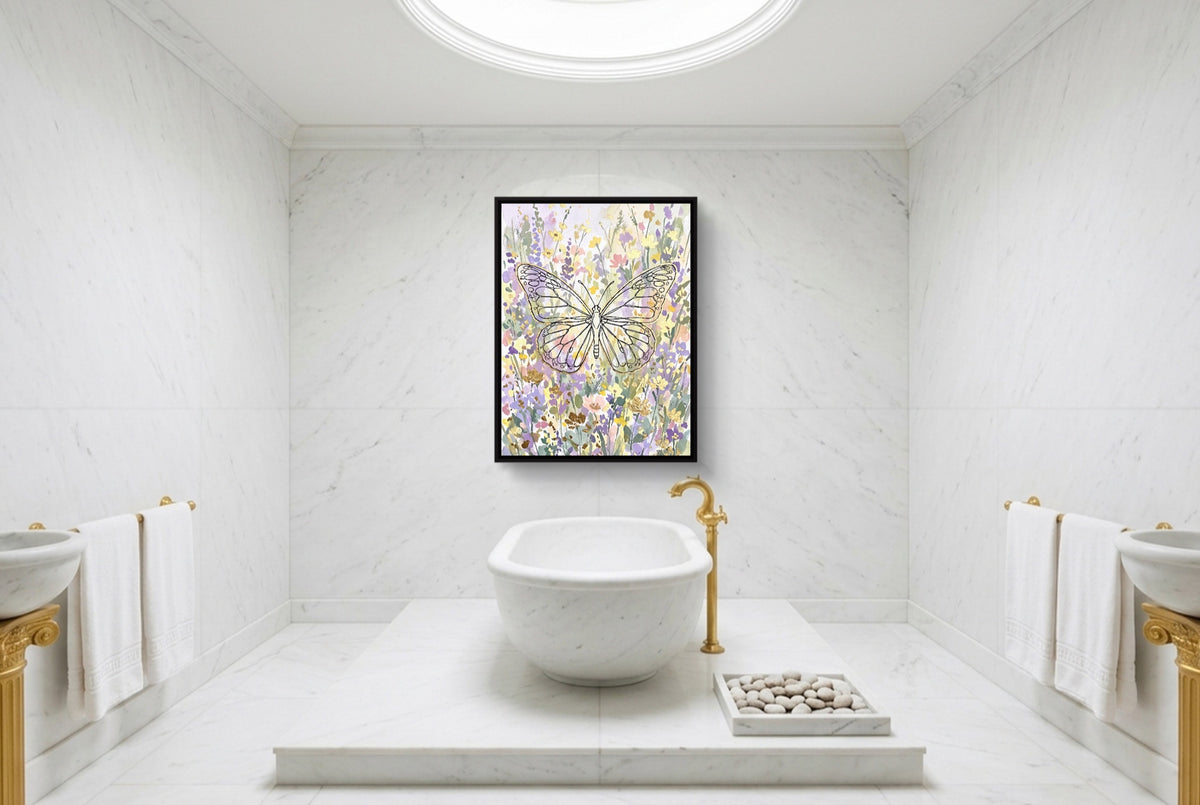 Butterfly Golden Meadow — butterfly golden meadow luxury bathroom interior 2 1port framed black