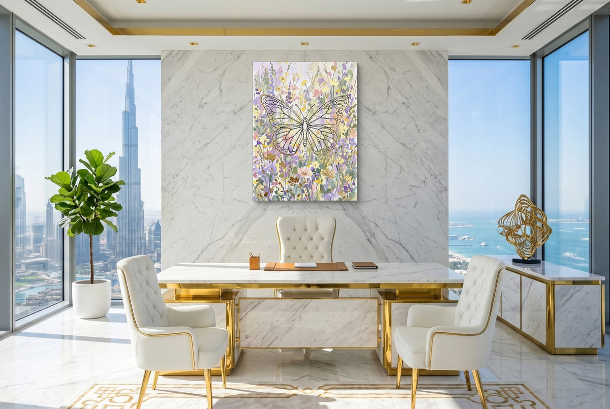 Butterfly Golden Meadow — butterfly golden meadow office with city view 2 1port flush print