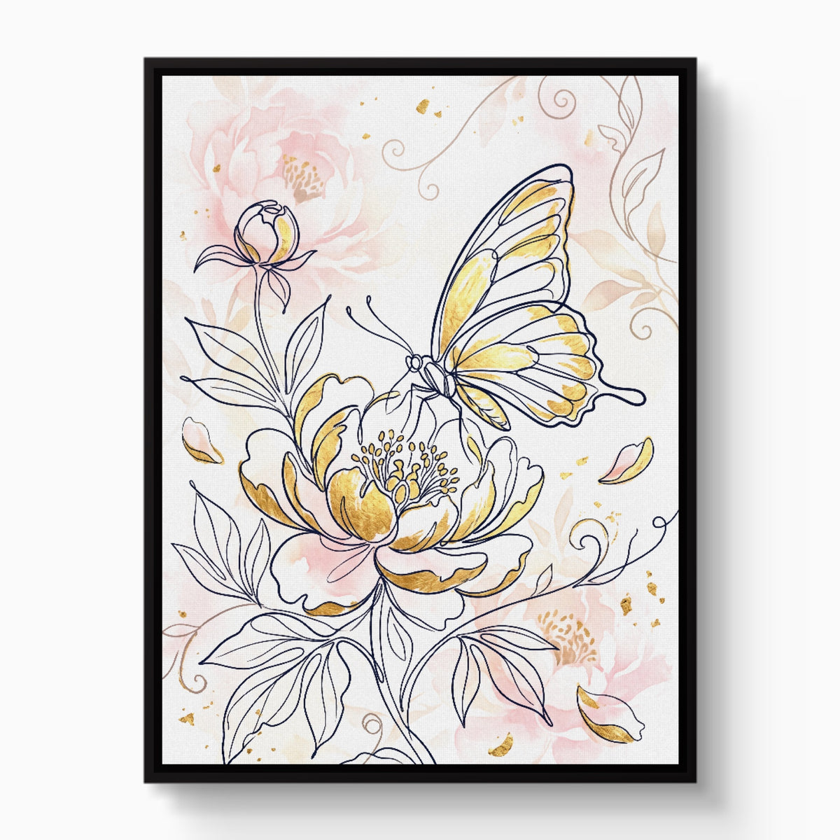 Butterfly Golden Peony — butterfly golden peony white studio framed black