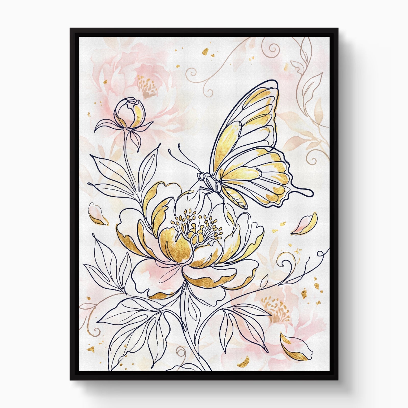 Butterfly Golden Peony — butterfly golden peony white studio framed black