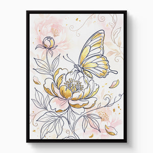 Butterfly Golden Peony — butterfly golden peony white studio framed black