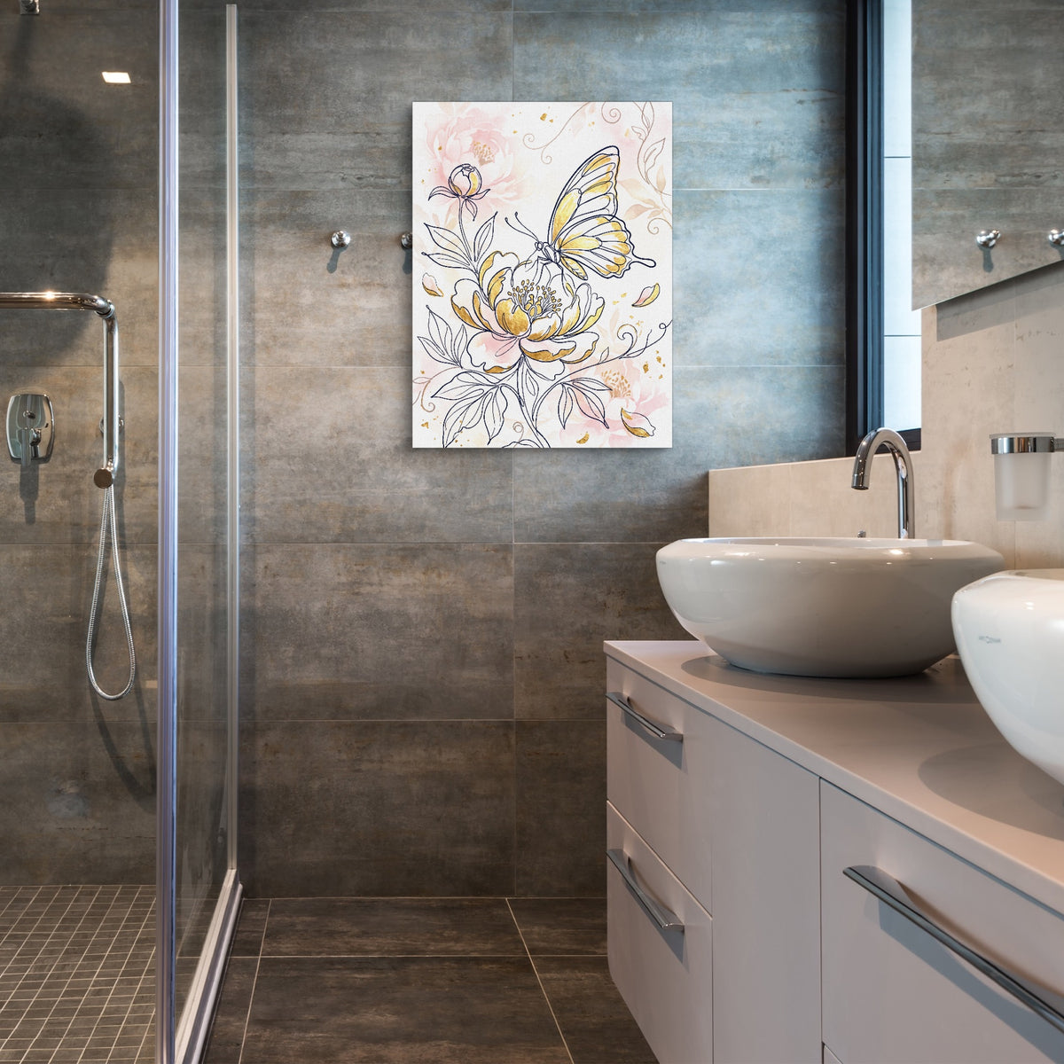 Butterfly Golden Peony — butterfly golden peony sq bathroom 1port flush print
