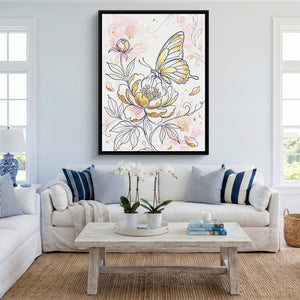 Butterfly Golden Peony — butterfly golden peony sq cute livingroom 1port framed black