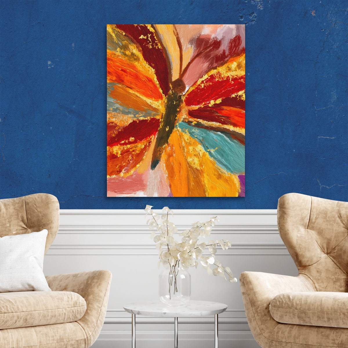 Butterfly Golden Symmetry — Butterfly Golden Symmetry Two Chairs Blue Walls2 283