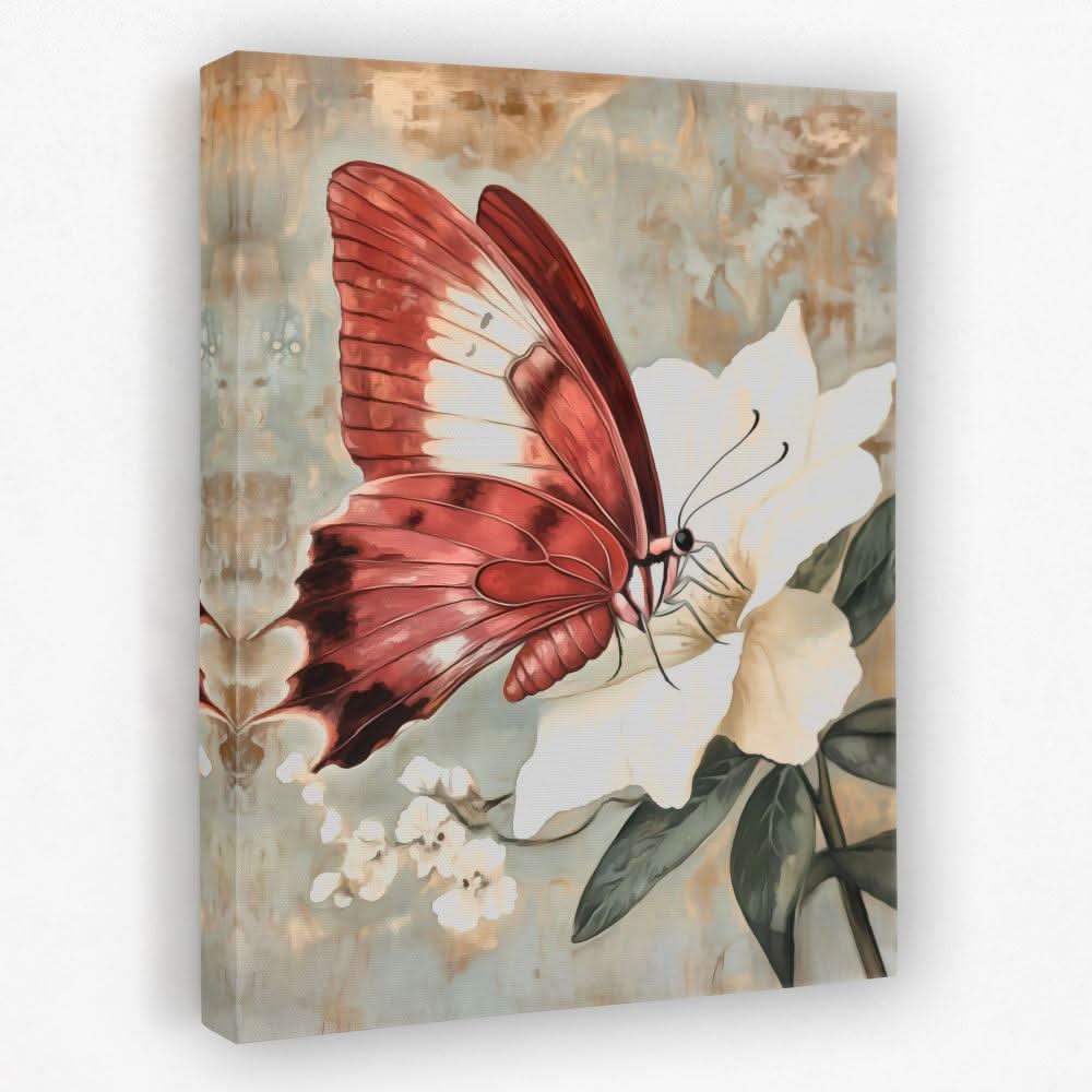 Butterfly’s Graceful Landing - Botanical Canvas Wall Art