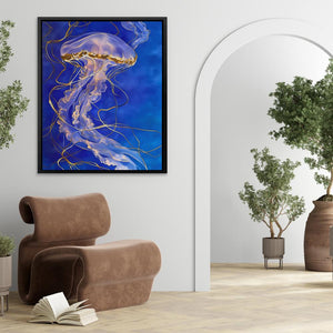 a painting of a jellyfish on a blue background