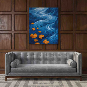 a couch in a room with a painting on the wall