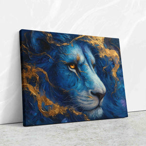 a painting of a blue lion on a wall