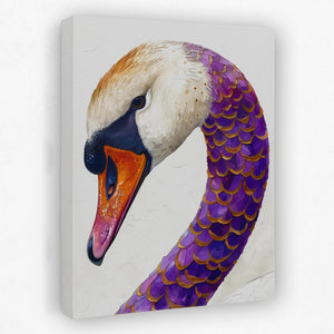 a painting of a white and purple swan