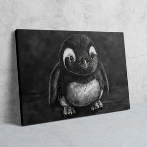 a black and white painting of a penguin