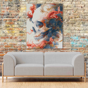 a living room with a couch and a painting on the wall