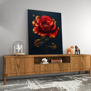 a painting of a red rose on a black background