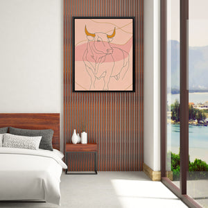 Bull and Line Pastel Minimalist Animal Art - Luxury Wall Art 