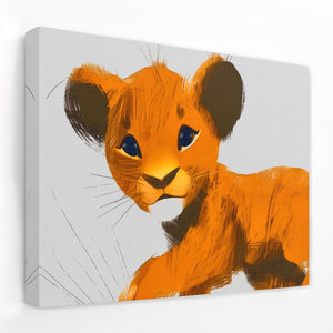 a painting of a lion cub on a white wall