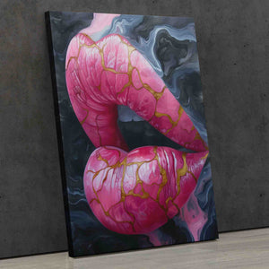 a painting of a large pink object on a wall