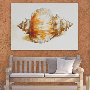 a painting of a sea shell on a wall