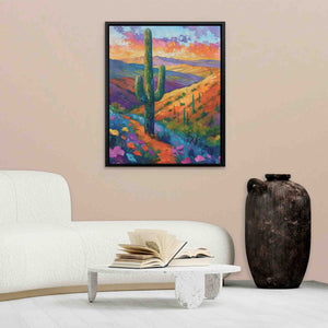 a painting of a cactus in a living room