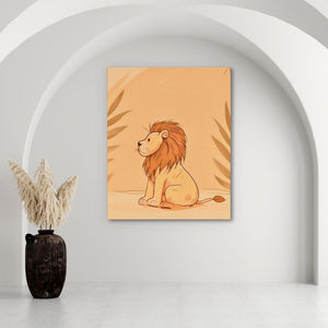 a picture of a lion sitting in a room