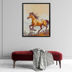 a painting of a horse running in a field