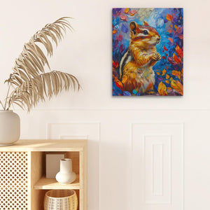 a painting of a squirrel on a white wall