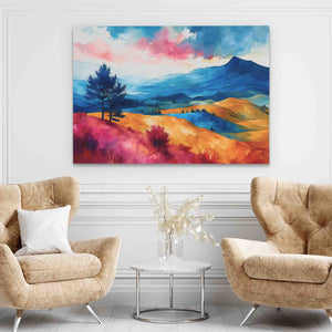 a living room with two chairs and a painting on the wall