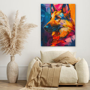 a painting of a dog on a wall above a couch