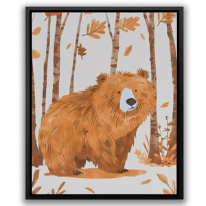 a painting of a brown bear in the woods