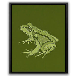 a drawing of a frog on a green background