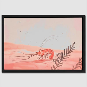 a painting of a shrimp on a pink background