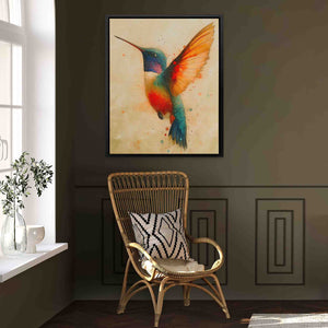 a painting of a hummingbird hanging on a wall