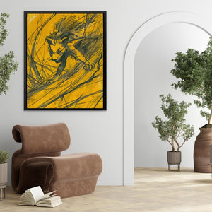 a living room with a chair and a painting on the wall