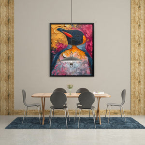 a painting of a bird sitting on top of a table