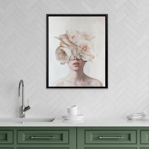 Pink Flower Lady: Delicate Floral Portrait Art - Luxury Wall Art 