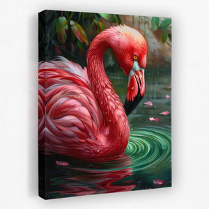 a painting of a pink flamingo in the water