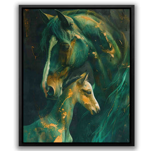 a painting of a horse and its foal