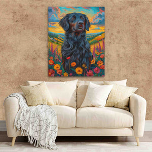 a painting of a dog sitting on a couch
