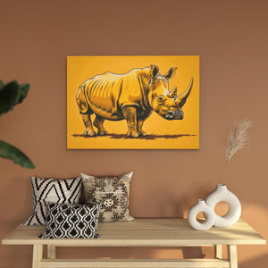 a painting of a rhinoceros on a yellow background