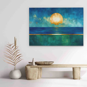 a painting of a sunset over the ocean