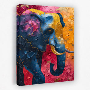 a painting of an elephant on a colorful background