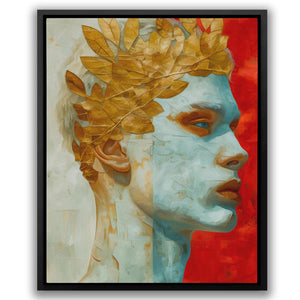 a painting of a man with leaves on his head